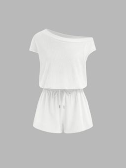 Cider - Asymmetrical Neck Drawstring Romper