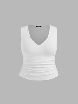 Cider - Cotton-blend V-neck Ruched Top Curve & Plus