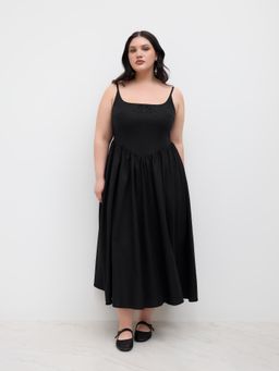 Cider - Linen-blend Square Neck Broderie Anglaise Ruffle Midi Dress Curve & Plus