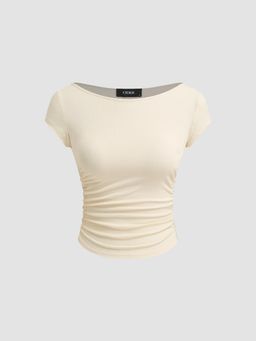 Cider - Boat Neck Ruched Tee