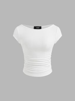 Cider - Boat Neck Ruched Tee