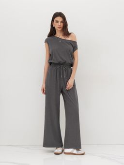 Cider - Asymmetrical Neck Drawstring Jumpsuit