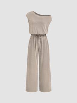 Cider - Asymmetrical Neck Drawstring Jumpsuit