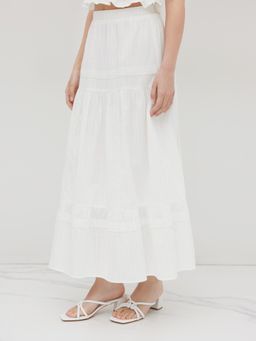 Cider - Cotton Mid Rise Embroidery Ruffle Maxi Skirt