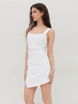 Cider - Square Neck Ruched Asymmetrical Hem Mini Dress