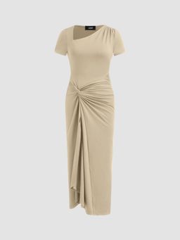 Cider - Asymmetrical Neck Twist Maxi Dress