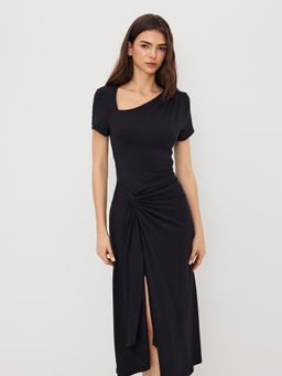 Cider - Asymmetrical Neck Twist Maxi Dress