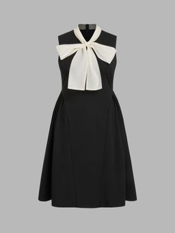 Cider - Two Tone Bow Tie Ruffle Midi Dress Curve & Plus