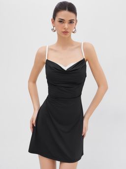 Cider - Cowl Neck Lace Trim Mini Dress