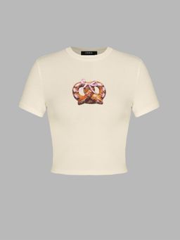 Cider - Pretzel Graphic Round Neckline Crop Tee