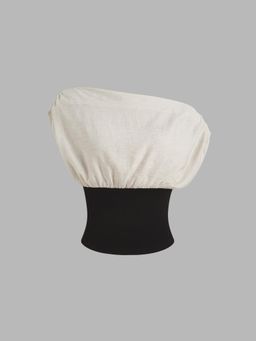 Cider - Linen-blend Asymmetrical Neck Two Tone Ruched Top