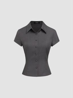 Cider - Collar Stripe Short Sleeve Shirt