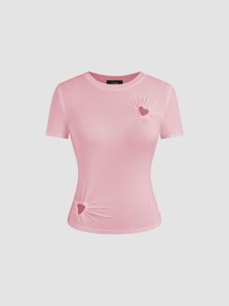 Cider - Round Neckline Heart Cut Out Top