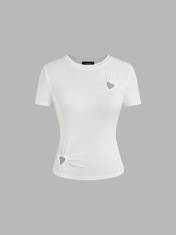 Cider - Round Neckline Heart Cut Out Top