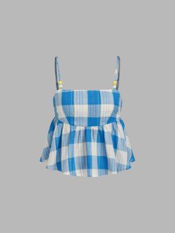 Cider - Cotton-blend Gingham Beaded Ruffle Hem Top
