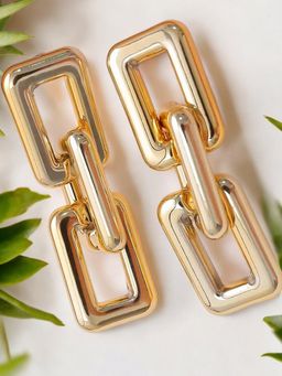 OOMPH - Gold Tone Chunky Square Link Chain Fashion Drop Earrings