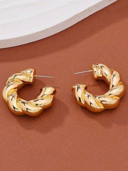 OOMPH - Gold Tone Chunky Twisted Party-Wear Fashion Hoop Earrings