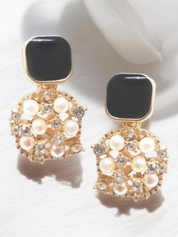 OOMPH - White And Black Pearls Square Western Drop Earrings Partywear