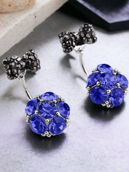 OOMPH - Blue And Black Crystal Ear Jacket Fashion Drop Earrings