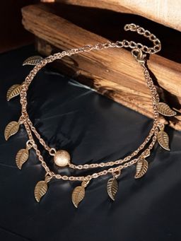 OOMPH - Single Piece Gold Tone Multi Layer Leaf Anklet