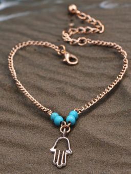 OOMPH - Gold Tone Turquoise Beads Bohemian Minimal Fashion Anklet