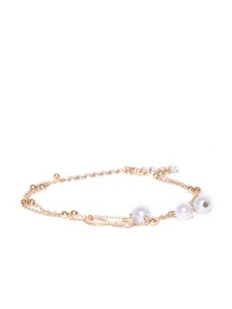 OOMPH - Golden Beads, 3 White Pearl And Charm Fashion Anklet