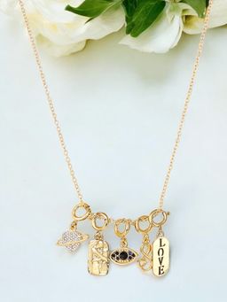 OOMPH - Gold Tone Evil Eye Charms With Link Chain Necklaces (Pack of 5)