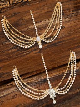 OOMPH - Gold Tone Kundan And Pearls Traditional Mathapattis (Pack of 2)