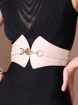 Kazo - Regal Cinch Broad Stretchable Belt - Beige