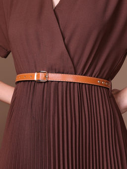 Kazo - Grace Thin Studded Belt - Brown