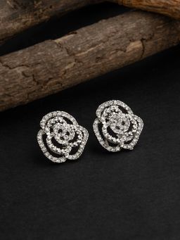 E2O - Contemporary Silver Toned Embellished with Cz Diamond Stud Earring for Womens