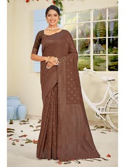Sangam Prints - Brown Cotton Woven Zari Work Traditional Tassel Saree with Unstitched Blouse