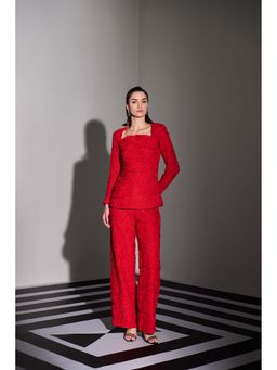 Label Iris - Red Lace Embroidered Co-Ord Set