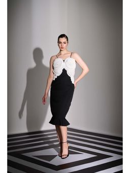 Label Iris - Black and Ivory Solid Shoulder Strap Dress