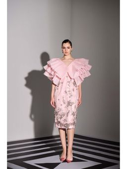 Label Iris - Pink Organza Ruffle Midi Dress