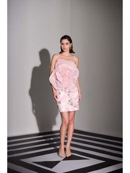 Label Iris - Pink Organza Flower Embellished Mini Dress