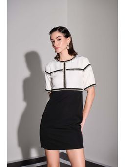 Label Iris - Ivory and Black Embellished Mini Dress