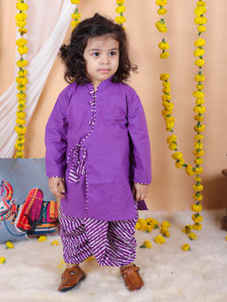 BownBee - Boys Kids Wear Kurta with Dhoti- Purple (Set of 2)