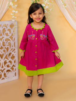 BownBee - Girls Kids Wear Embroidered Causal and s Frock Dress-Purple