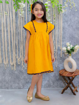 BownBee - Girls Kids Wear Panelled Summer Frock - Orange