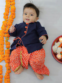 BownBee - Ethnic Dhoti Kurta for New Born Baby Boy-Blue (Set of 2)