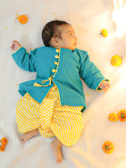 BownBee - Ethnic Dhoti Kurta for New Born Baby Boy-Green (Set of 2)