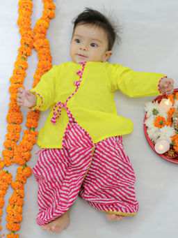 BownBee - Ethnic Dhoti Kurta for New Born Baby Boy-Yellow (Set of 2)
