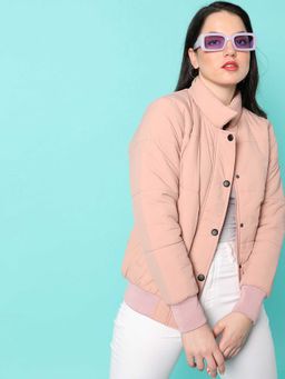 Campus Sutra - Womens Pink Solid Bomber Jacket