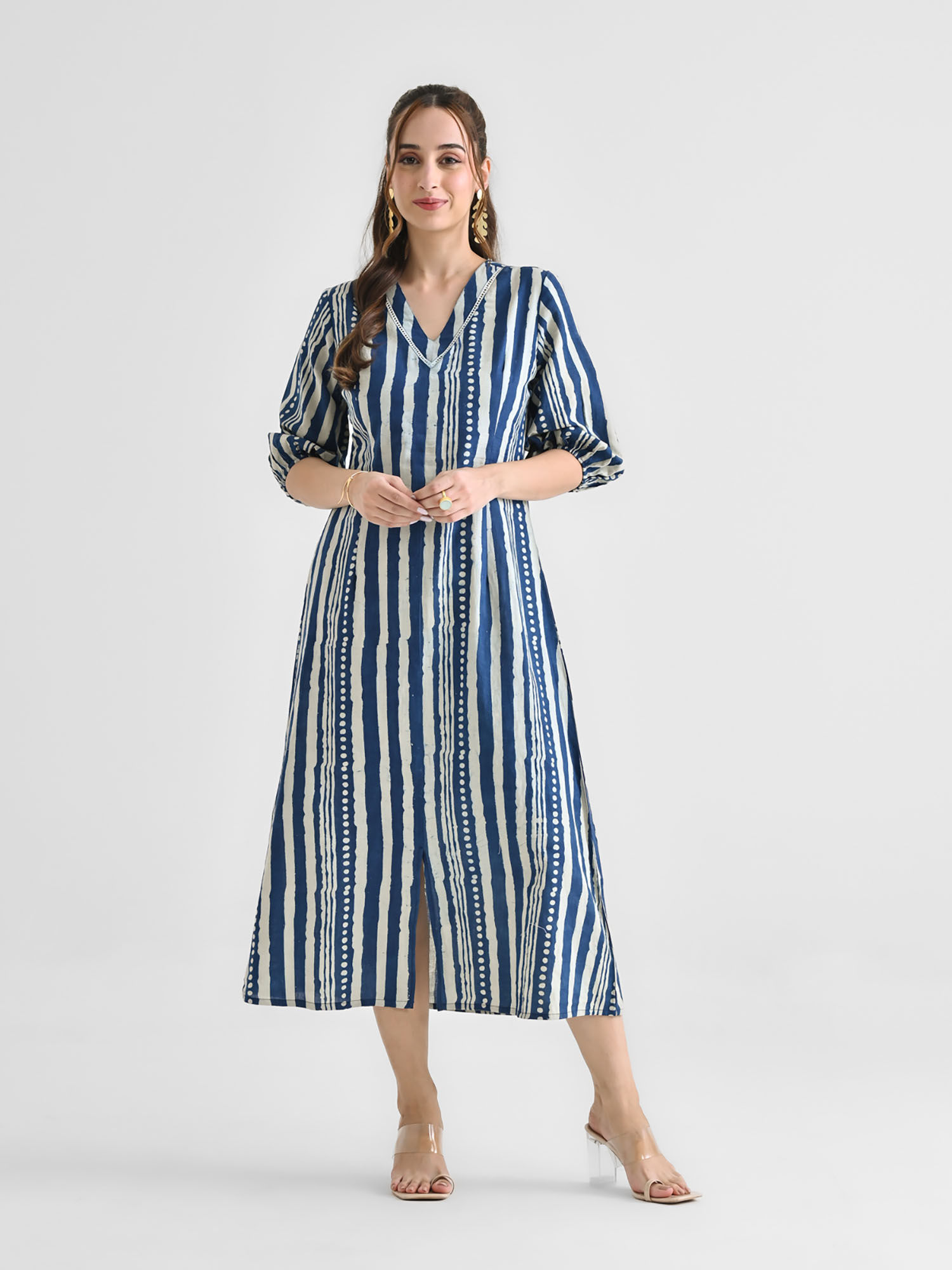 rustorange Indigo Dabu Printed Cotton Maxi Dress-picture-11