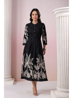 KAFTANIZE - Black Solid Bold Cream Non-Functional Button Midi Dress (Set of 2)