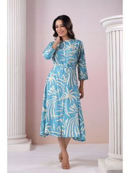 KAFTANIZE - Baby Blue Color Mandarin Neck Midi Dress with Belt (Set of 2)