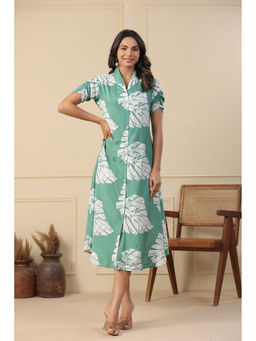 KAFTANIZE - Mint Green Russian Silk Floral Printed Midi Dress