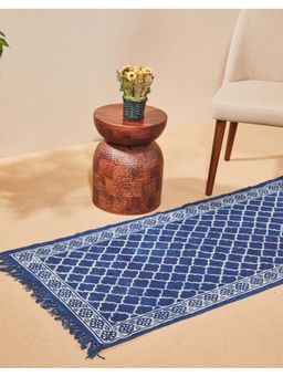 Fabindia - Blue Kyra Dabu Printed Cotton Blend Runner (3x5 feet)