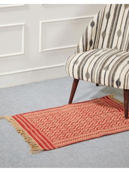 Fabindia - Red Karnika Woven Jute Dhurrie
